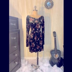 Velvet Fit and Flare Floral Ladies Dress